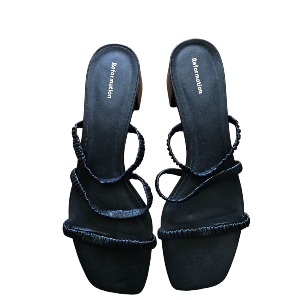 Reformation Black Assunta Strappy Block Heel Size: 10